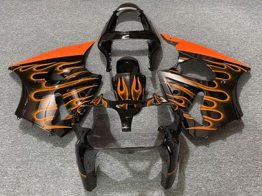 Billigste Kawasaki ZX6R Motorrad Verkleidung 2000-2002 - Glanzendes Schwarz Orange Flamme
