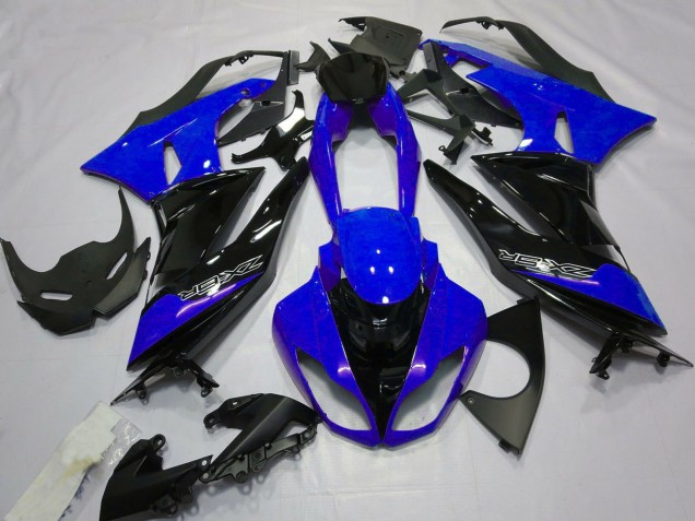 Billigste Kawasaki ZX6R Motorrad Verkleidung 2009-2012 - Blau Glanzendes Schwarz