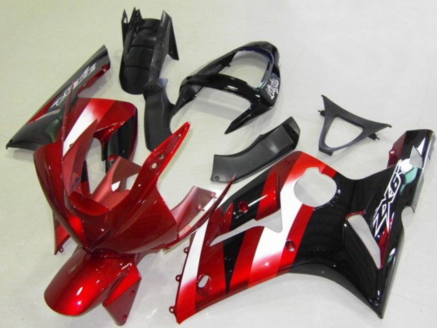 Billigste Kawasaki ZX6R Motorrad Verkleidung 2003-2004 - Rot Weiss Glanzendes Schwarz