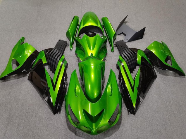 Billigste Kawasaki ZX14R Motorrad Verkleidung 2006-2011 - Grun Glanzendes Schwarz