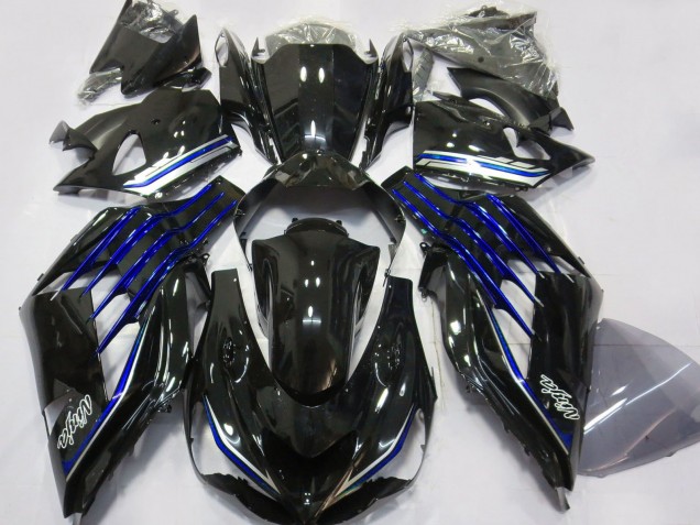 Billigste Kawasaki ZX14R Motorrad Verkleidung 2012-2024 - Glanzendes Schwarz Blau