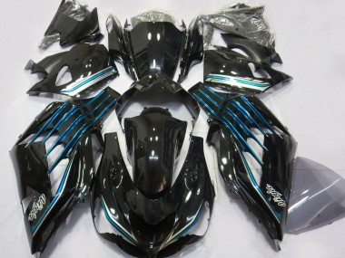 Billigste Kawasaki ZX14R Motorrad Verkleidung 2012-2024 - Glanzendes Schwarz Hellblau
