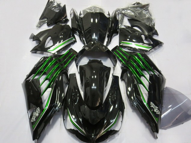 Billigste Kawasaki ZX14R Motorrad Verkleidung 2012-2024 - Glanzendes Schwarz Grun