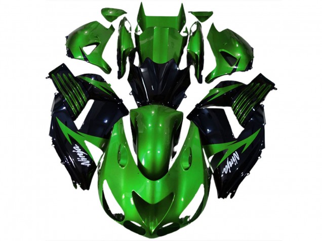 Billigste Kawasaki ZX14R Motorrad Verkleidung 2006-2011 - Grun Glanzendes Schwarz Weiss Ninja