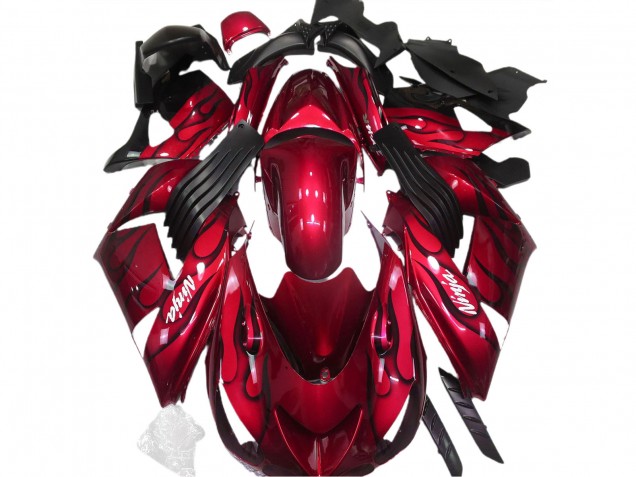 Billigste Kawasaki ZX14R Motorrad Verkleidung 2006-2011 - Rot Schwarz Flamme Weiss Ninja