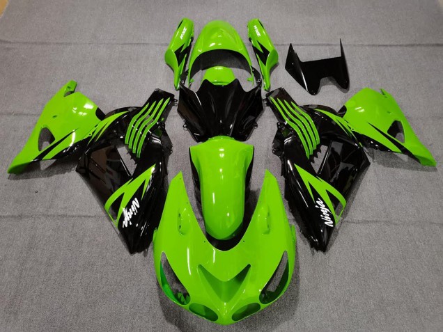 Billigste Kawasaki ZX14R Motorrad Verkleidung 2006-2011 - Grun Glanzendes Schwarz Weiss Ninja