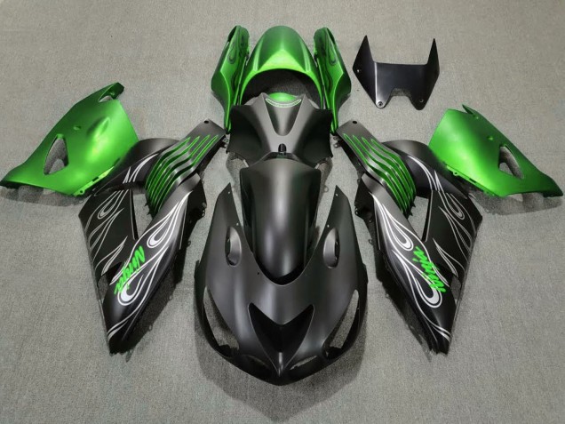 Billigste Kawasaki ZX14R Motorrad Verkleidung 2006-2011 - Grun Matt Schwarz