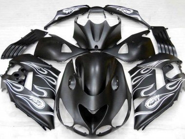 Billigste Kawasaki ZX14R Motorrad Verkleidung 2006-2011 - Matt Schwarz Silber Flamme