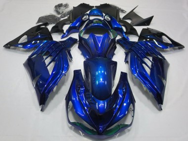 Billigste Kawasaki ZX14R Motorrad Verkleidung 2012-2024 - Blau Glanzendes Schwarz