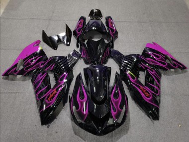 Billigste Kawasaki ZX14R Motorrad Verkleidung 2006-2011 - Glanzendes Schwarz Lila Flamme
