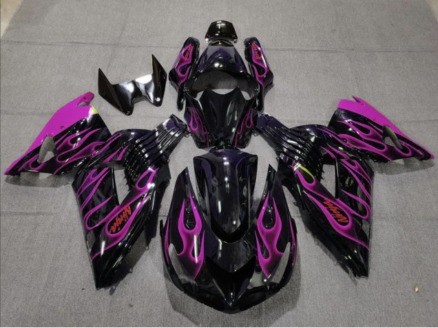 Billigste Kawasaki ZX14R Motorrad Verkleidung 2006-2011 - Glanzendes Schwarz Lila Flamme
