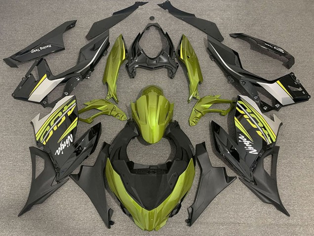 Billigste Kawasaki Ninja 400 Motorrad Verkleidung 2018-2024 - Flussiges Gelb Glanzendes Schwarz Matt Schwarz OEM Stil