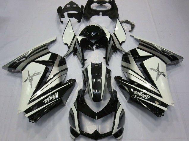 Billigste Kawasaki Ninja 250 Motorrad Verkleidung 2008-2012 - Weiss Silber Stern Glanzendes Schwarz