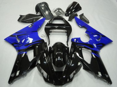 Billigste Yamaha R1 Motorrad Verkleidung 2000-2001 - Blau Glanzendes Schwarz Flamme