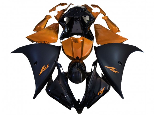 Billigste Yamaha R1 Motorrad Verkleidung 2012-2014 - Glanzendes Schwarz Matt Schwarz Orange