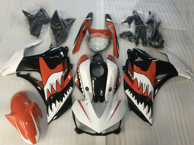 Billigste Yamaha R3 Motorrad Verkleidung 2015-2018 - Weiss Orange Glanzendes Schwarz Hai