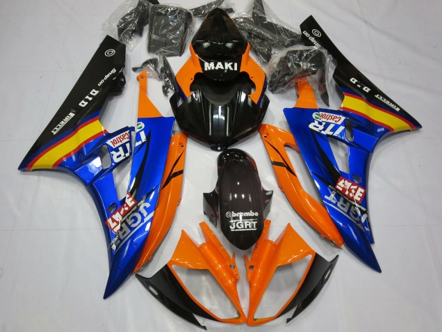 Billigste Yamaha R6 Motorrad Verkleidung 2006-2007 - Orange Blau Glanzendes Schwarz Castrol