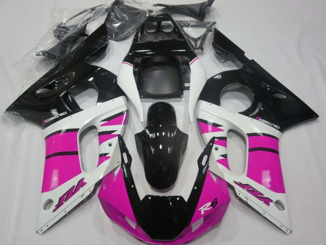 Billigste Yamaha R6 Motorrad Verkleidung 1998-2002 - Weiss Rosa Glanzendes Schwarz