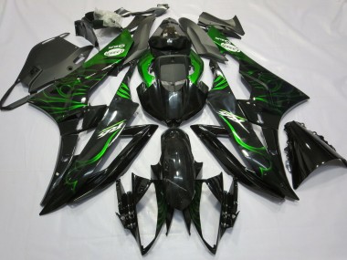 Billigste Yamaha R6 Motorrad Verkleidung 2006-2007 - Glanzendes Schwarz Grun Flamme