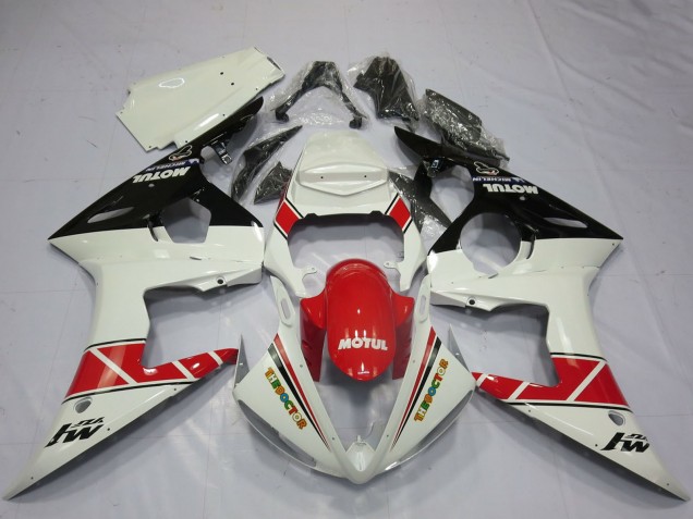 Billigste Yamaha R6 Motorrad Verkleidung 2005 - Weiss Rot Glanzendes Schwarz Motul