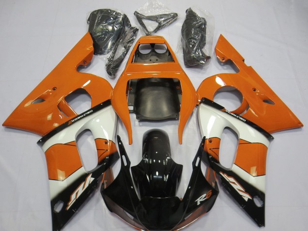 Billigste Yamaha R6 Motorrad Verkleidung 1998-2002 - Orange Weiss Glanzendes Schwarz