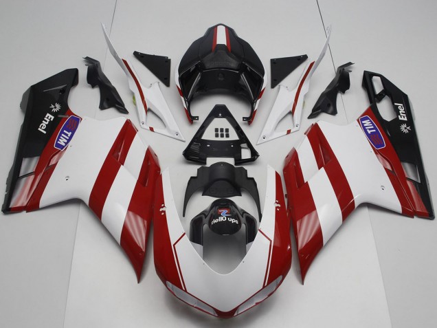 Billigste Ducati 848 1098 1198 Motorrad Verkleidung 2007-2014 - Weiss Rot Glanzendes Schwarz