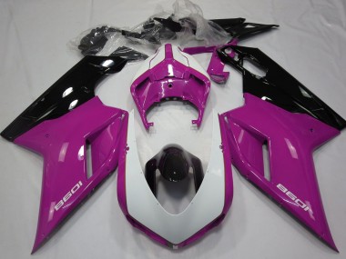 Billigste Ducati 1098 Motorrad Verkleidung 2007-2014 - Rosa Weiss Glanzendes Schwarz