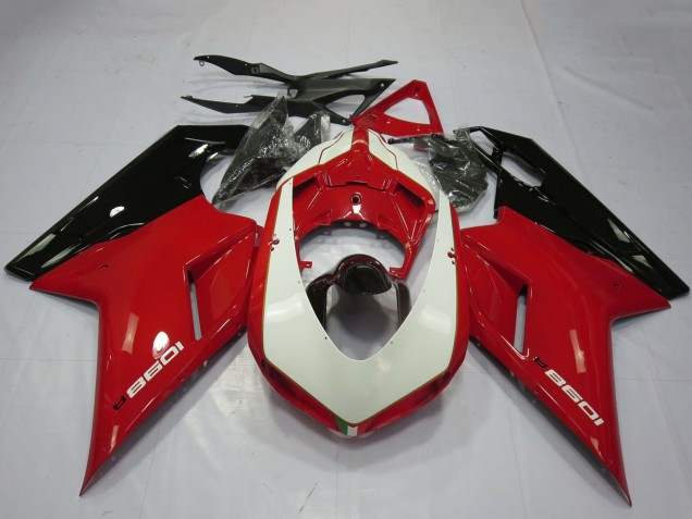 Billigste Ducati 1098 Motorrad Verkleidung 2007-2014 - Glanzendes Rot Weiss Glanzendes Schwarz