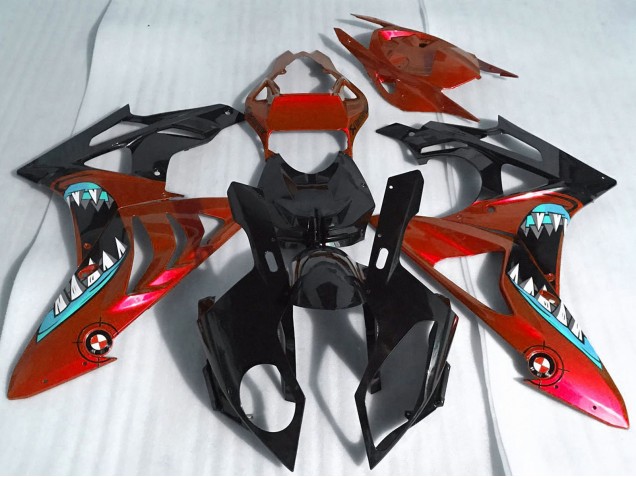 Billigste BMW S1000RR Motorrad Verkleidung 2017-2018 - Rot Glanzendes Schwarz Hai