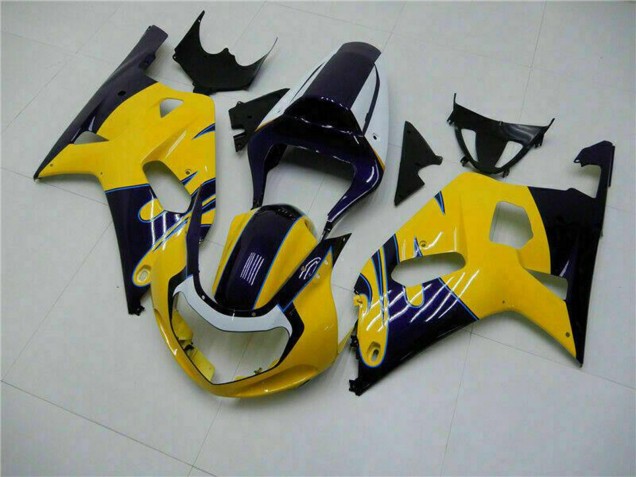 Billigste Suzuki GSXR 600/750 Motorrad Verkleidung 2001-2003 - Gelb Dunkel Blau Glanzendes Schwarz