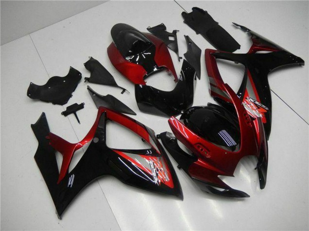 Billigste Suzuki GSXR 600/750 Motorrad Verkleidung 2006-2007 - Rot Glanzendes Schwarz