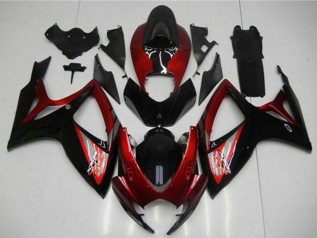 Billigste Suzuki GSXR 600/750 Motorrad Verkleidung 2006-2007 - Rot Glanzendes Schwarz