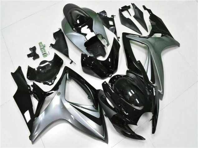 Billigste Suzuki GSXR 600/750 Motorrad Verkleidung 2006-2007 - Silber Glanzendes Schwarz