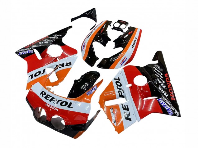 Billigste Honda CBR400RR NC23 Motorrad Verkleidung 1987-1989 - Orange Weiss Rot Glanzendes Schwarz Repsol HRC