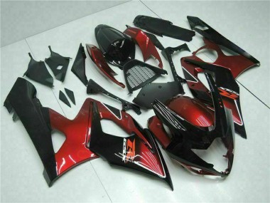 Billigste Suzuki GSXR 1000 Motorrad Verkleidung 2005-2006 - Rot Glanzendes Schwarz