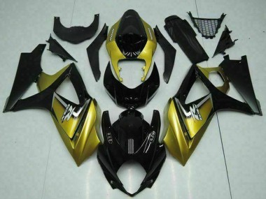 Billigste Suzuki GSXR 1000 Motorrad Verkleidung 2007-2008 - Gold Glanzendes Schwarz Silber Aufkleber