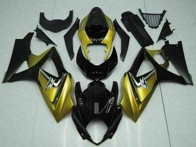 Billigste Suzuki GSXR 1000 Motorrad Verkleidung 2007-2008 - Gold Glanzendes Schwarz Silber Aufkleber