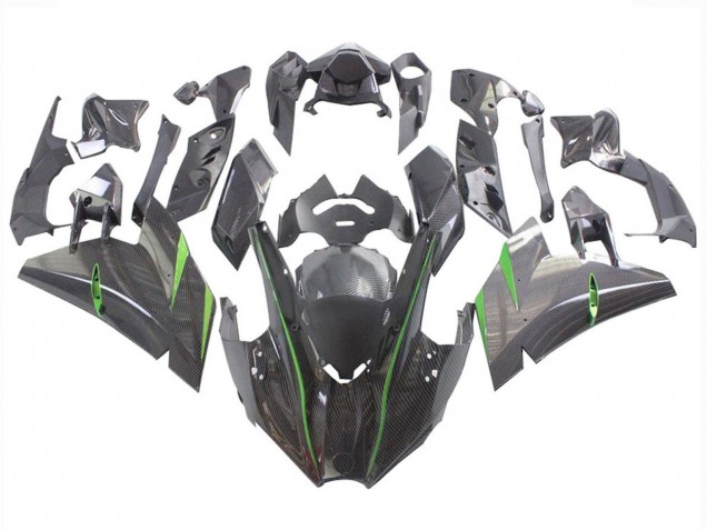 Billigste Kawasaki Ninja H2 Motorrad Verkleidung 2015-2022 - Schwarzes Carbonfaser Grun