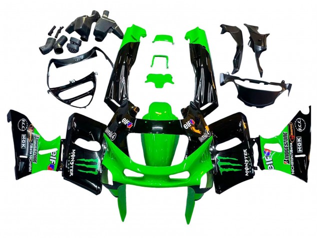 Billigste Kawasaki ZZR400 Motorrad Verkleidung 1993-2007 - Grun Glanzendes Schwarz Grun Monster Elf Touch4 Bridgestone