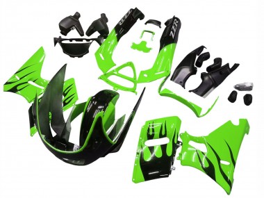 Billigste Kawasaki ZZR400 Motorrad Verkleidung 1993-2007 - Grun Glanzendes Schwarz Flamme