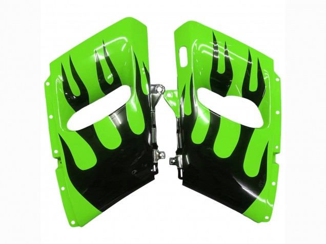 Billigste Kawasaki ZZR400 Motorrad Verkleidung 1993-2007 - Grun Glanzendes Schwarz Flamme