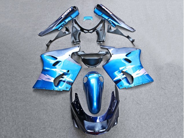 Billigste Kawasaki ZZR1100 Motorrad Verkleidung 1993-2003 - Glanzendes Blau Grau