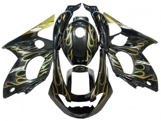 Billigste Yamaha YZF600R Thundercat Motorrad Verkleidung 1996-2007 - Schwarz mit Gold Flamme