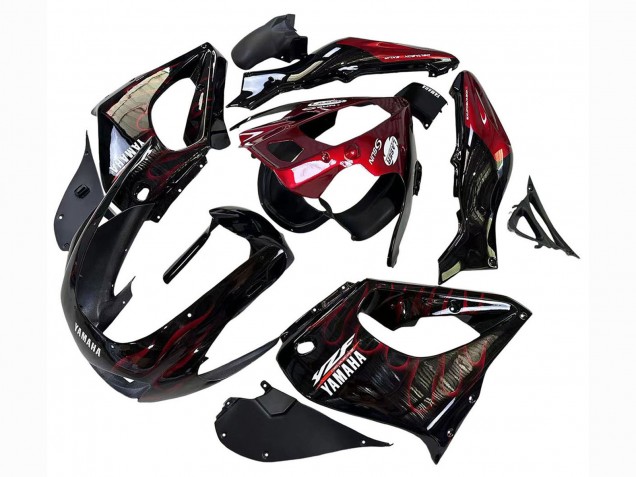 Billigste Yamaha YZF 1000R Thunderace Motorrad Verkleidung 1997-2007 - Schwarz mit Dunkel Rot Flamme