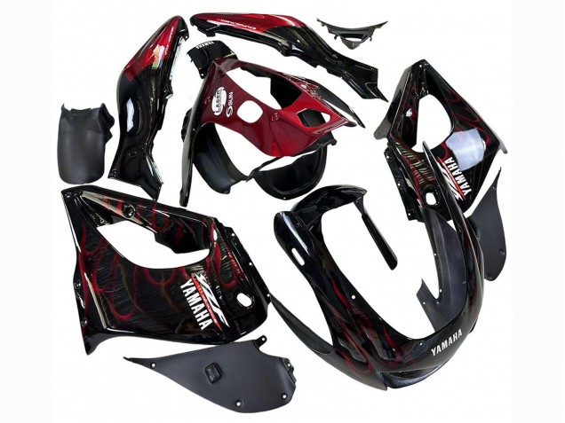 Billigste Yamaha YZF 1000R Thunderace Motorrad Verkleidung 1997-2007 - Schwarz mit Dunkel Rot Flamme