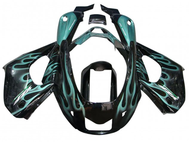 Billigste Yamaha YZF 1000R Thunderace Motorrad Verkleidung 1997-2007 - Glanzendes Schwarz mit Blau Flamme