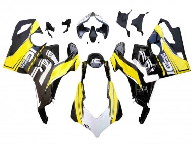 Billigste Ducati Panigale V4 V4S Motorrad Verkleidung 2018-2019 - Weiss Gelb Glanzendes Schwarz