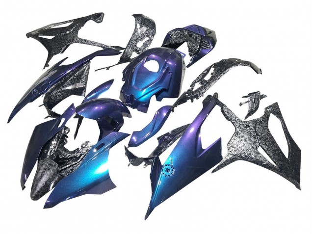 Billigste BMW S1000RR Motorrad Verkleidung 2019-2022 - Gradient Blau Lila Geschmiedet Carbonfaser