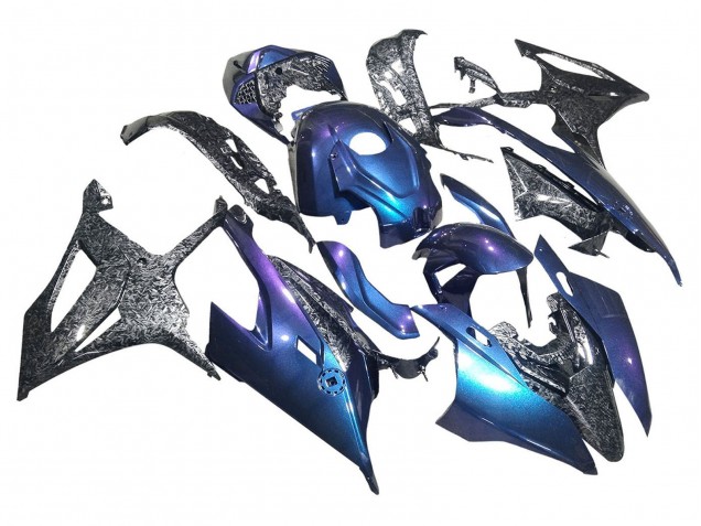 Billigste BMW S1000RR Motorrad Verkleidung 2019-2022 - Gradient Blau Lila Geschmiedet Carbonfaser