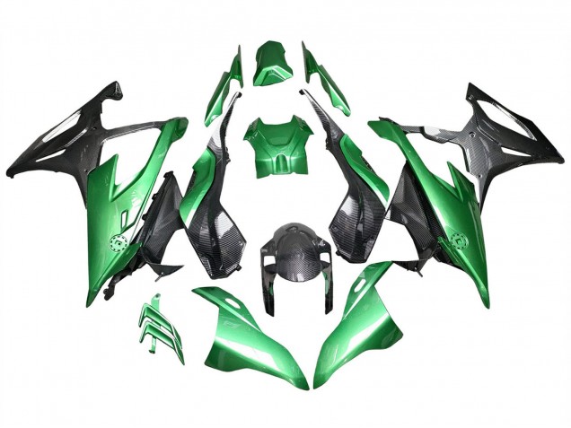 Billigste BMW S1000RR Motorrad Verkleidung 2019-2022 - Glanzendes Schwarz Grun Carbonfaser